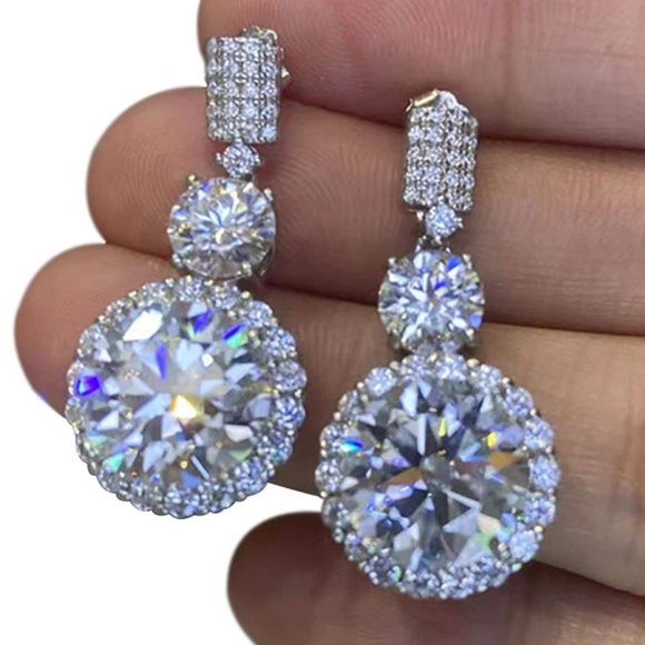 Certified 12ct. t.w. Moissanite Diamond Drop Earrings NEW - Picture 1 of 10